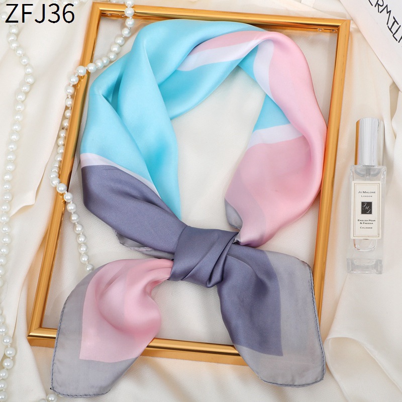 French Retro Color Matching Medium Kerchief Women's 70cm Four-Grid Tensili Brocade Emulation Silk Scarf Square Scarf