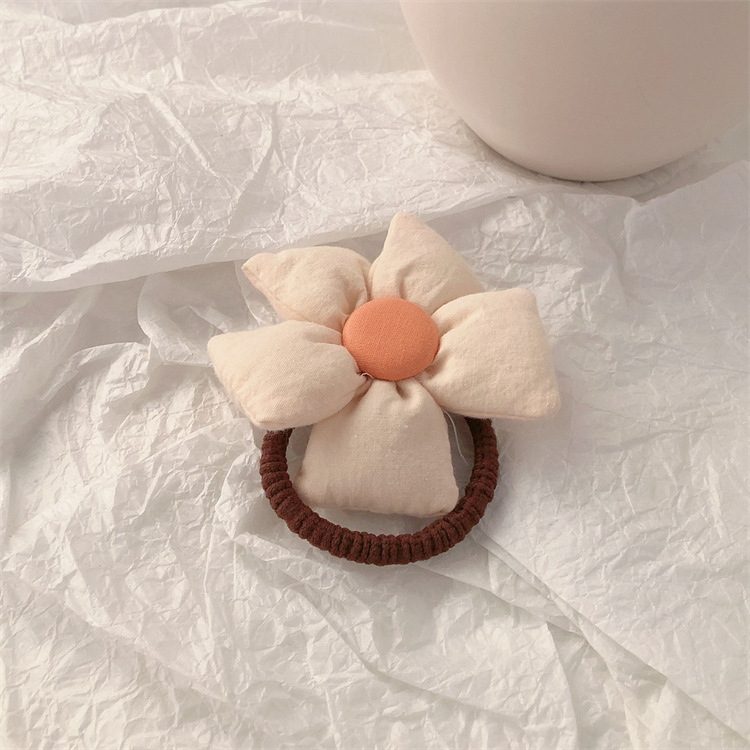 Cute Milk plus Size Brown Flower Hairband Girl Rubber Ring Rubber Band Hair Rope Japanese and Korean Hair Accessories Female