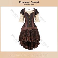 Brown Pirate Dress Plus Size Faxu Leather Steampunk Corset跨