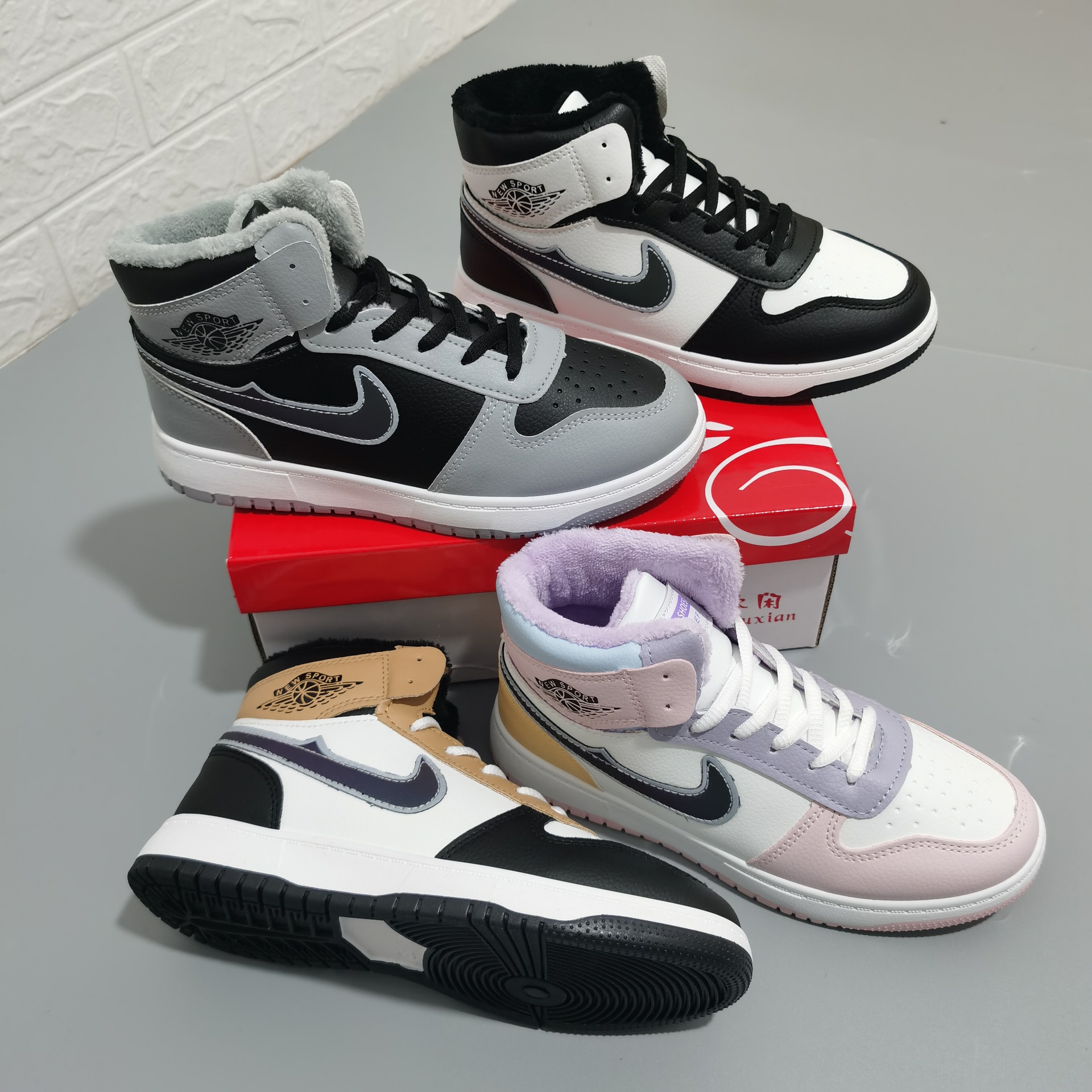 aj棉鞋女2021冬季新款韩版加绒加厚保暖高帮学生板鞋齐码女棉鞋子