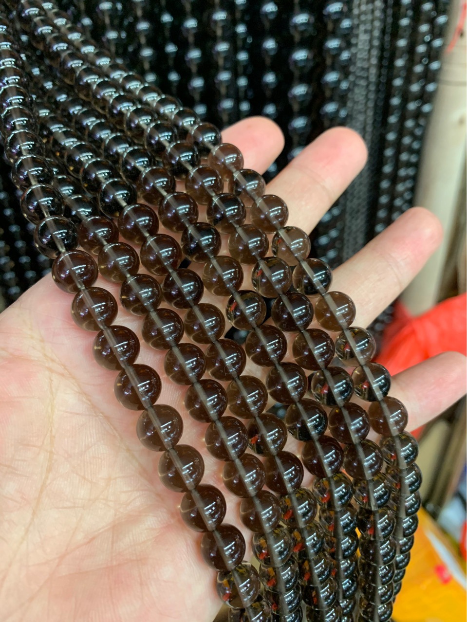 天然茶曜冰晶半成品黑曜石diy手链配饰散珠长链手工创意珠子茶耀