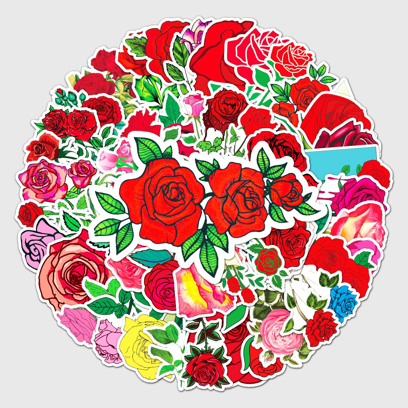 50张玫瑰花涂鸦贴纸 跨境小清新植物贴纸diy滑板行李箱贴纸防水