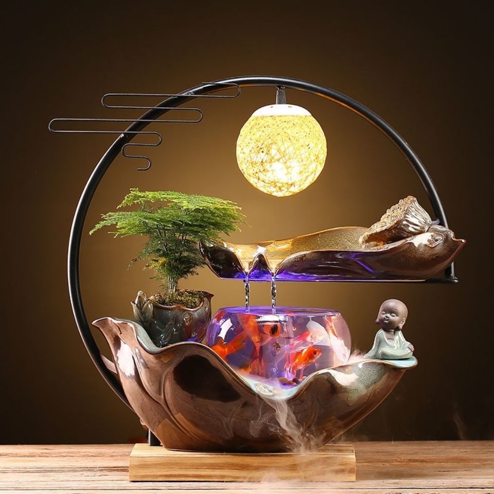 鱼缸造景喷泉小型流水摆件茶几禅意创意玄关倒流香熏乔迁开业礼品