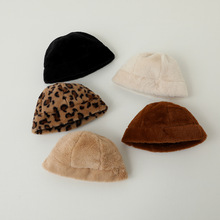 韩版儿童帽子秋冬水桶帽时尚男童女童豹纹毛绒地主帽保暖加厚盆帽
