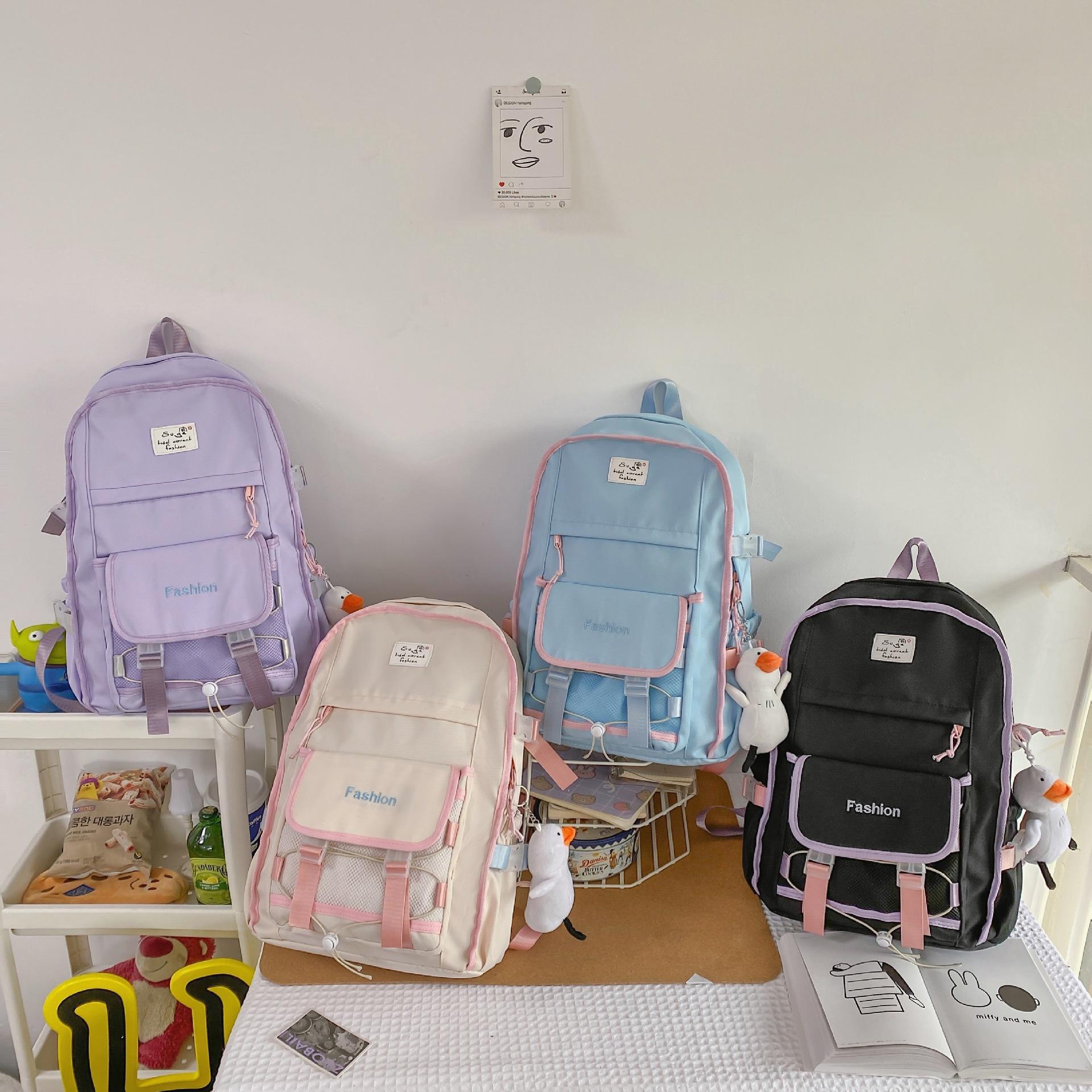 初中生书包女ins日系撞色少女双肩包 高颜值校园轻便高中学生背包