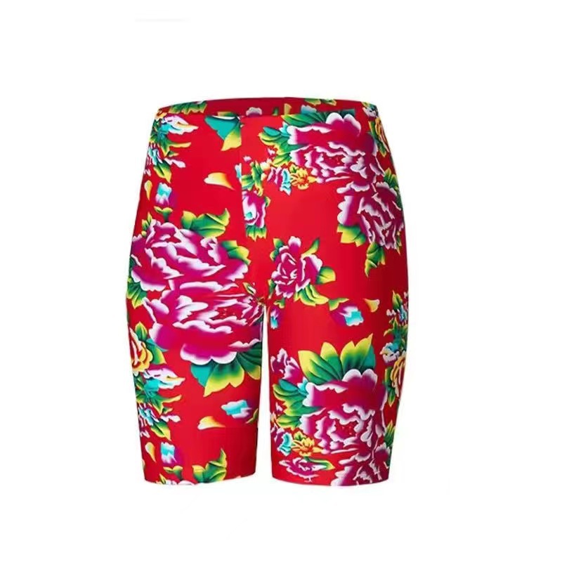 Funny Quick-Drying Swimming Trunks Men and Women Same Style Patterned Underpants Northeast Big Flower Beach Pants Anti-Embarrassment Fifth Pants Couple Swimming Trunks