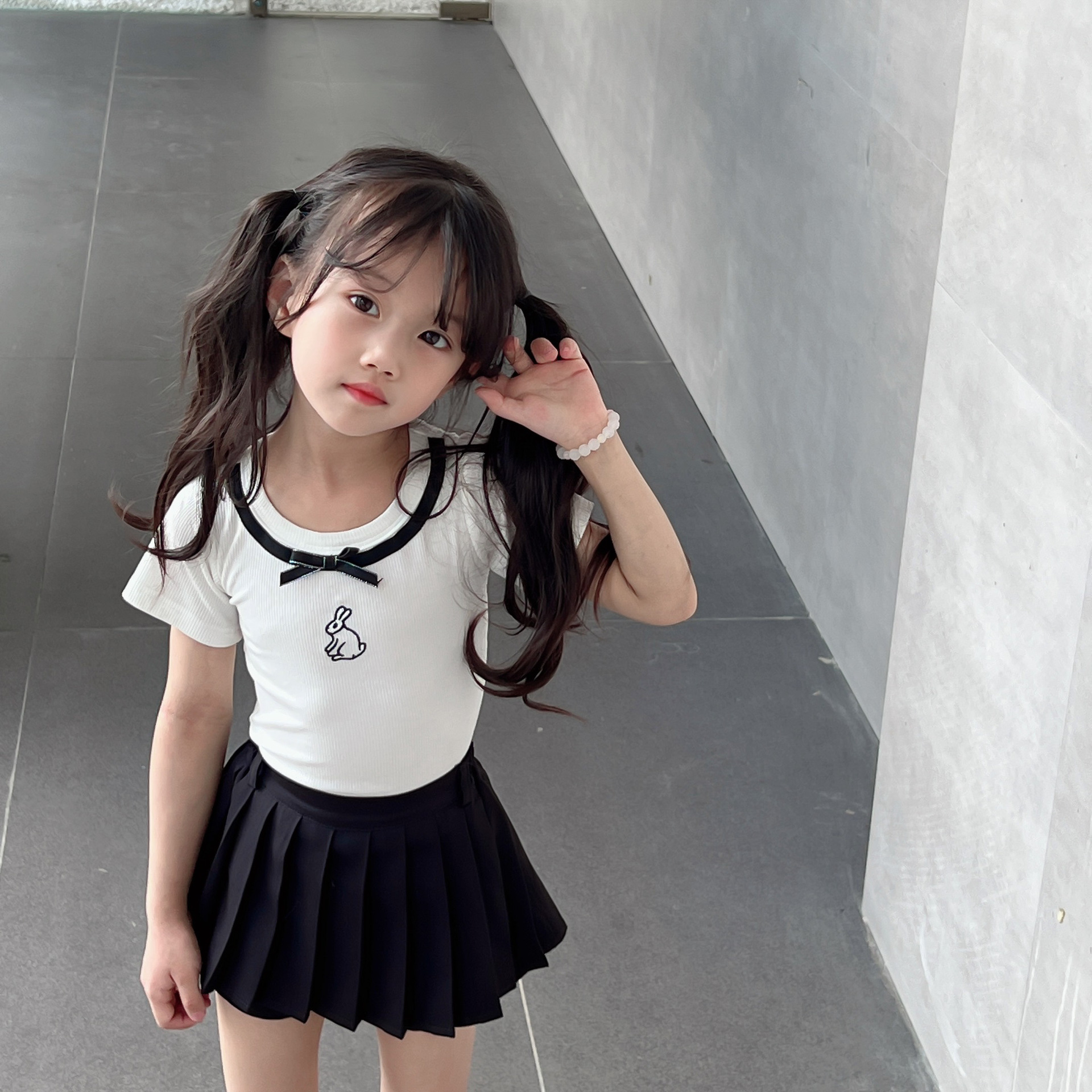 夏季短裙儿童学院风百褶裙女童半身裙大童洋气套装小女孩夏天裙子