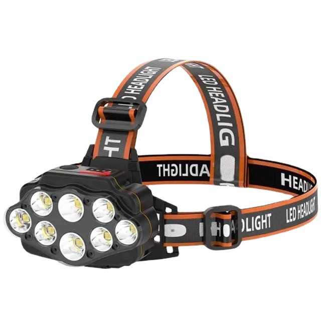 八头核芯超亮led头灯 强光可充电超长待机双锂电头灯头戴式手电筒