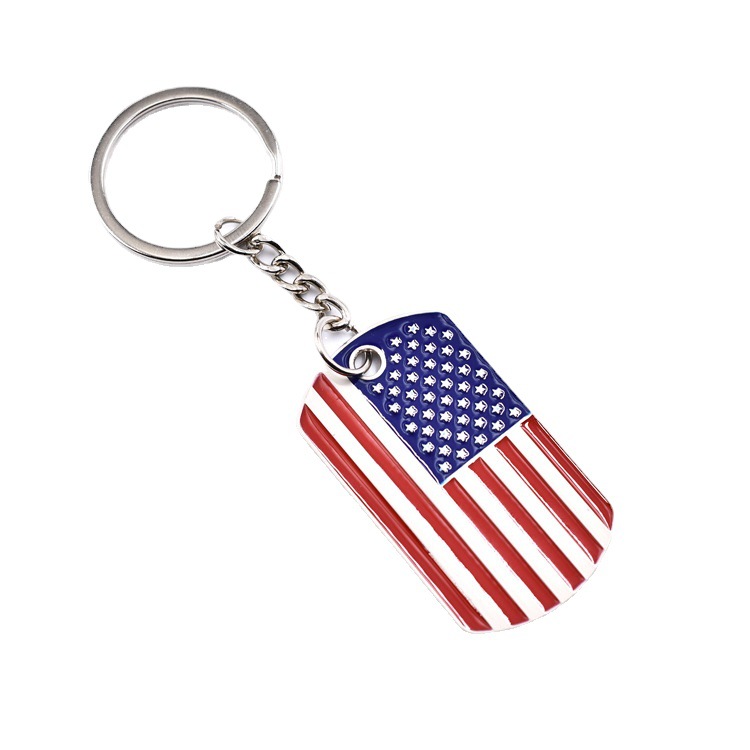 New Cross-Border Simple Fashion Flag Metal Keychains Printing Zinc Alloy Drip Keychain in Stock Wholesale