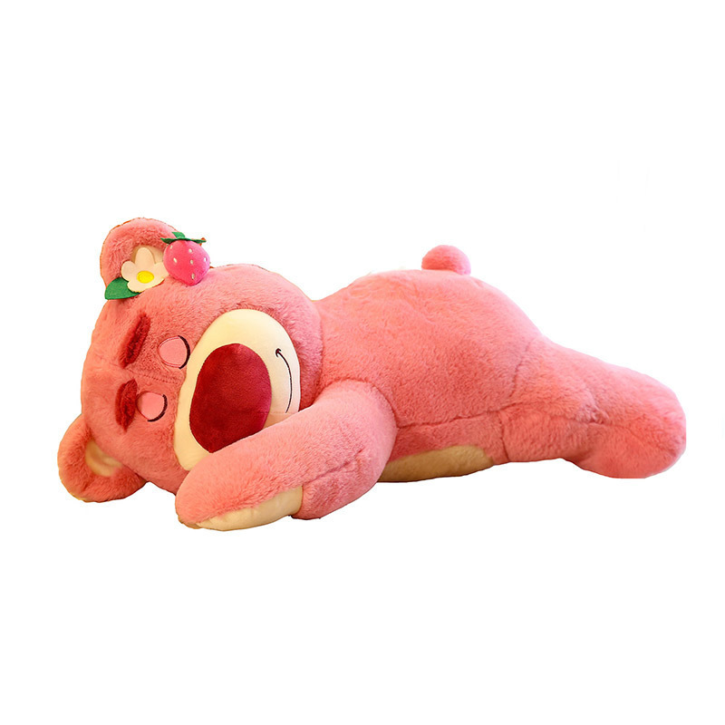 New Cute Sleeping Face Lying Style Strawberry Bear Doll Cushion Large Pillow Toy Children Cloth Wow Factory Wholesale