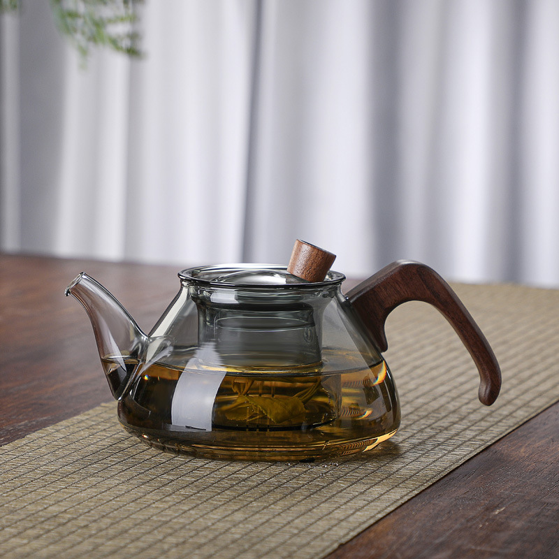 Smoky Gray Glass Scented Tea Teapot Side Wooden Handle Borosilicate Glass Electric Ceramic Stove Heating Boil Water Boil Teapot Kung Fu