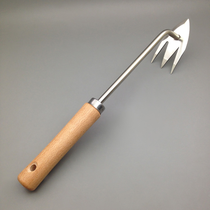 新款榉木柄不锈钢多功能除草器 拔草器园林起根取草园艺除草工具