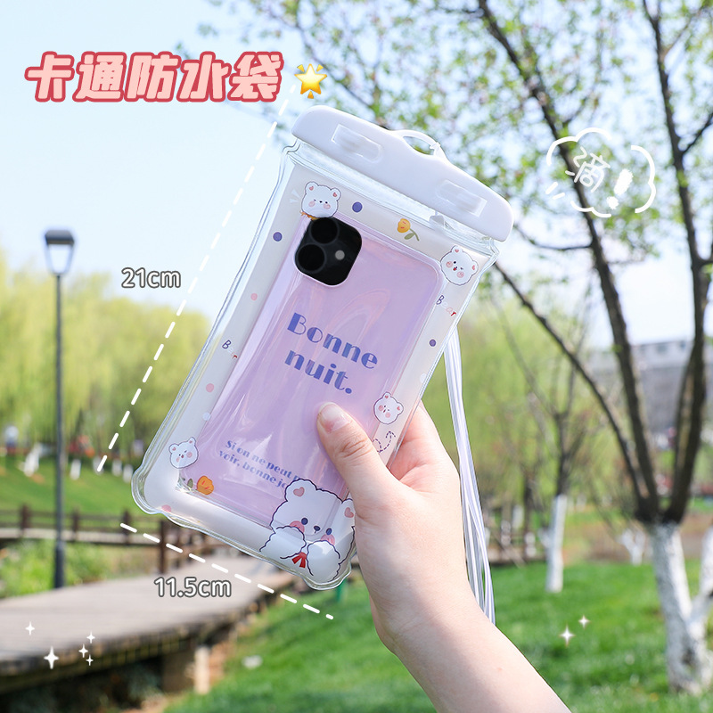 Cute Cartoon Mobile Phone Waterproof Bag Airbag Floating Touch Screen Protective Cover Camping Swimming Cellphone Bag