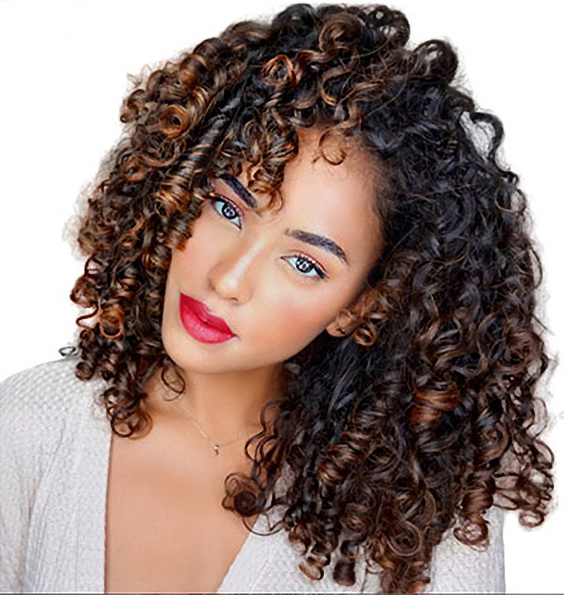 假渐变棕色外贸蓬松爆炸头发女 非洲小卷化纤小卷发 假发头套wig