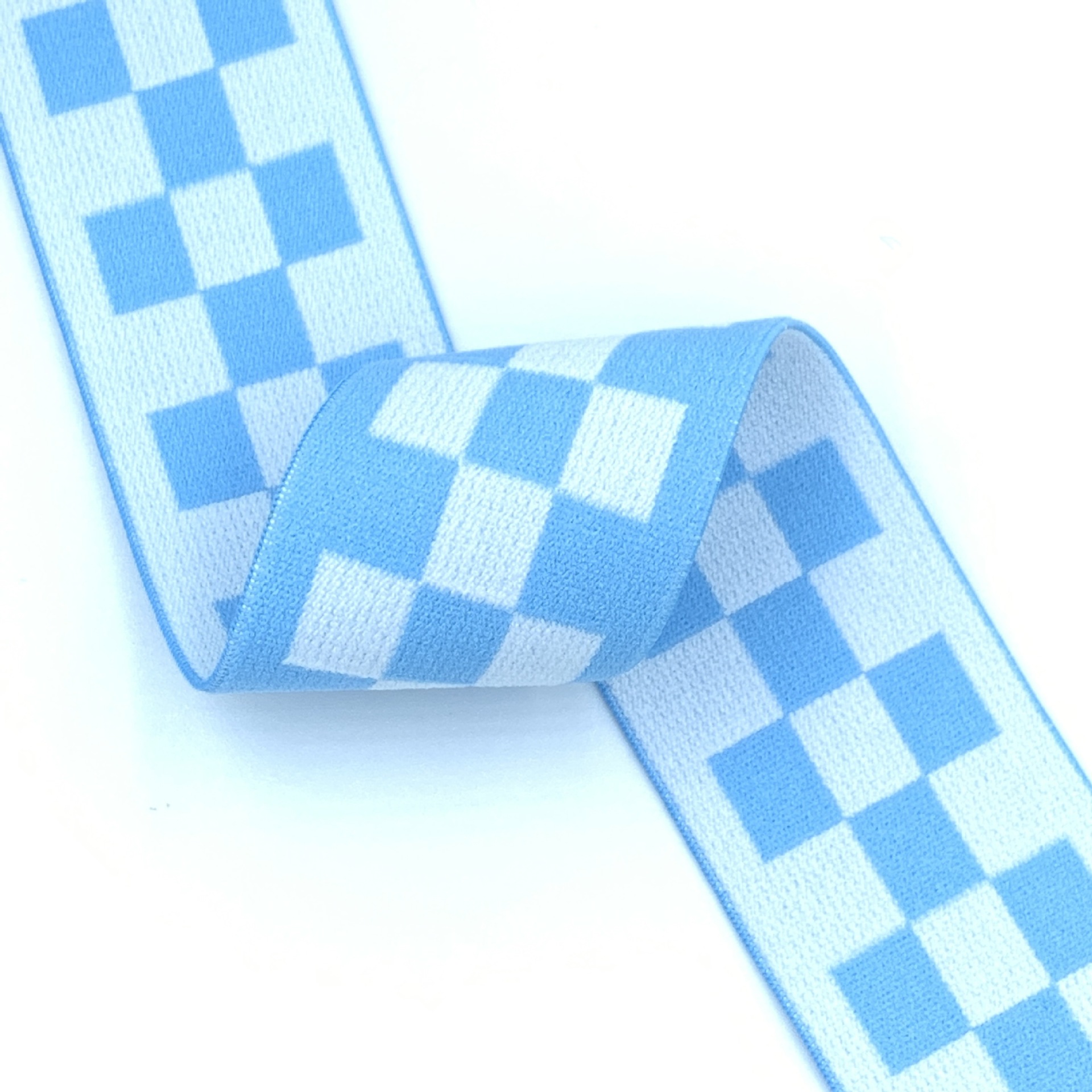 Factory Direct Sales 4cm Blue and White Plaid Jacquard Stretch Belt Chessboard Plaid Color Matching Sports Hat Accessory Nylon Elastic Band