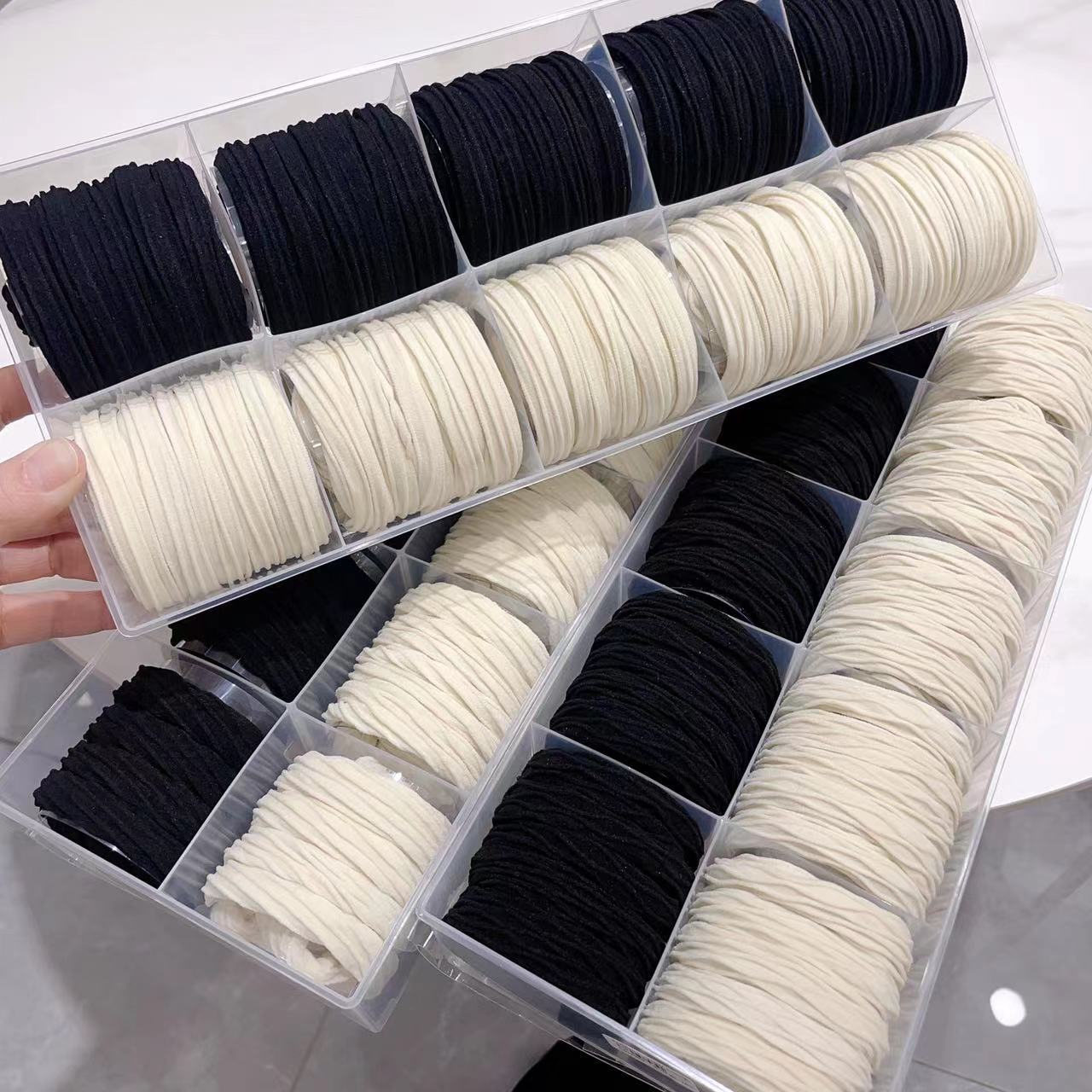 New Black Rice Combination Simple Elegant Fashion Elastic Towel Ring Hair Band All-Match Horsetail Does Not Hurt Hair Rope Rubber Band