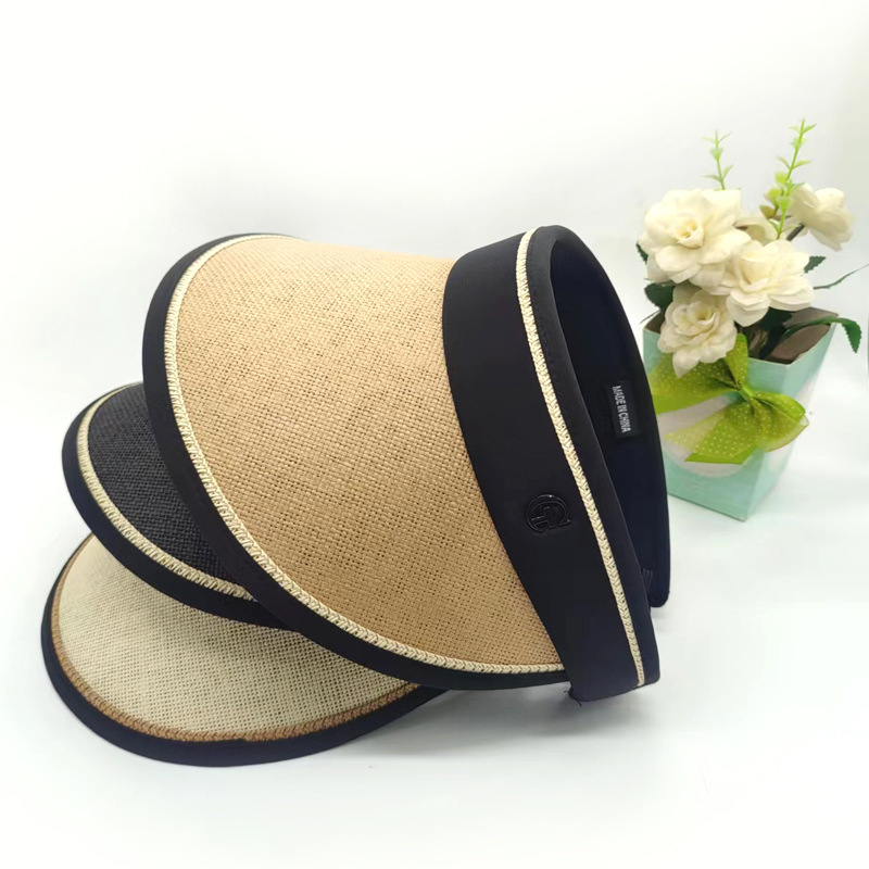 2023 Summer New Sun-Proof Sun-Proof Black Glue Double-Layer Adjustable Portable Straw Hat with Big Brim Empty Top Manufacturer