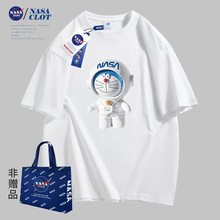 NASA联名款2023春夏新款太空猫印花纯棉短袖户外运动情侣同款T恤
