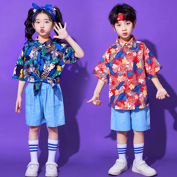 六一儿童演出服港风花衬衫复古男女童幼儿园表演小学生啦啦队服装