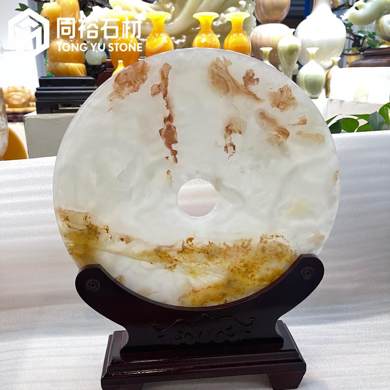 天然玉石平安扣摆件客厅办公室家居装饰柜玄关玉璧乔迁礼