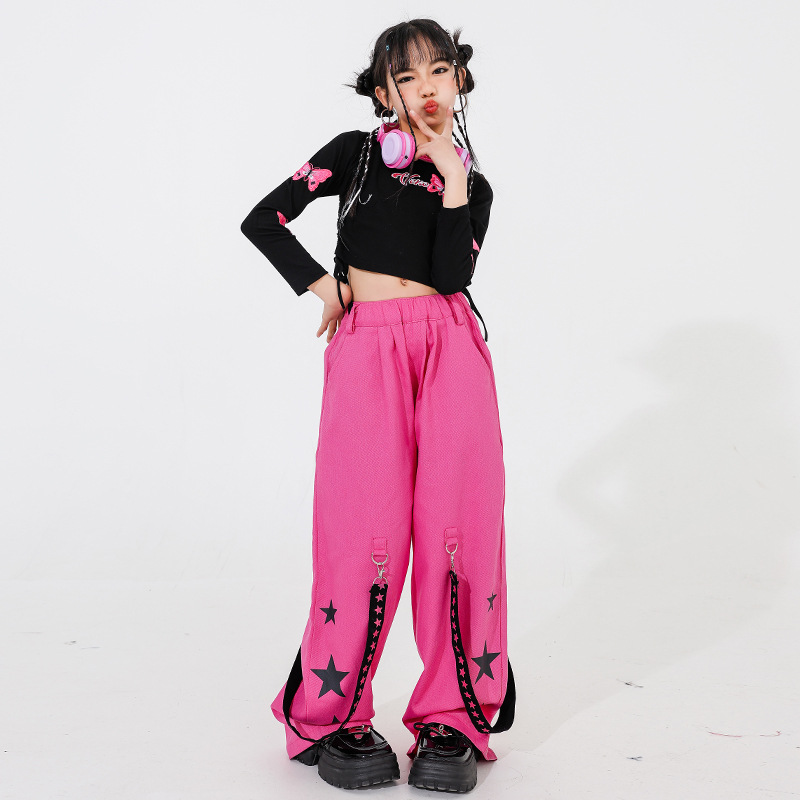 儿童爵士舞服装炫酷甜美露脐上衣女童jazz舞蹈服女孩走秀潮服套装