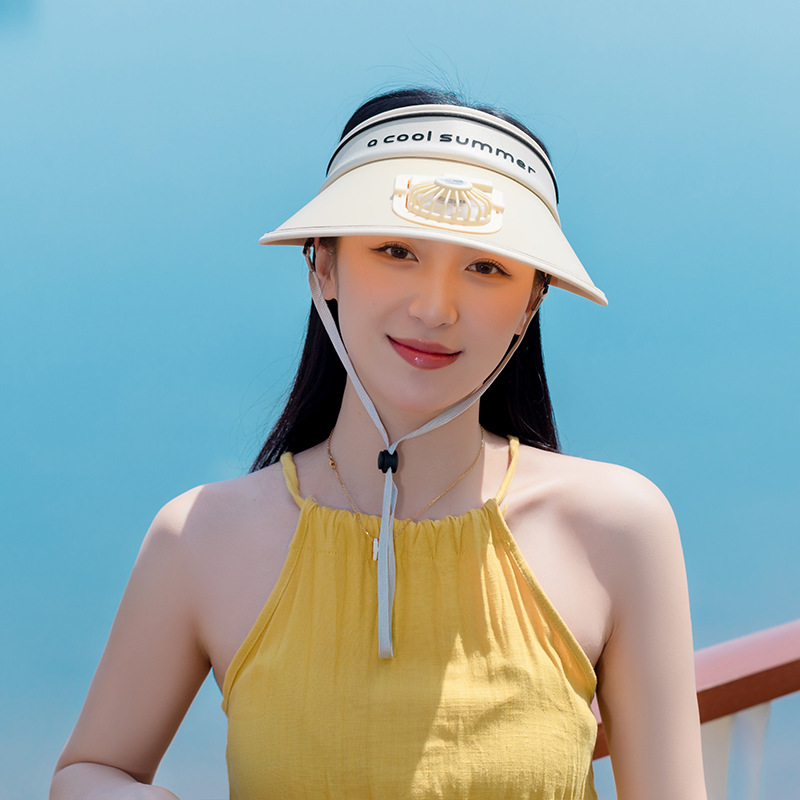 Summer Sun Protection Uv Topless Hat Travel Outdoor Casual Sun-Proof Usb Charging Cap with Fan Adjustable Spot Delivery