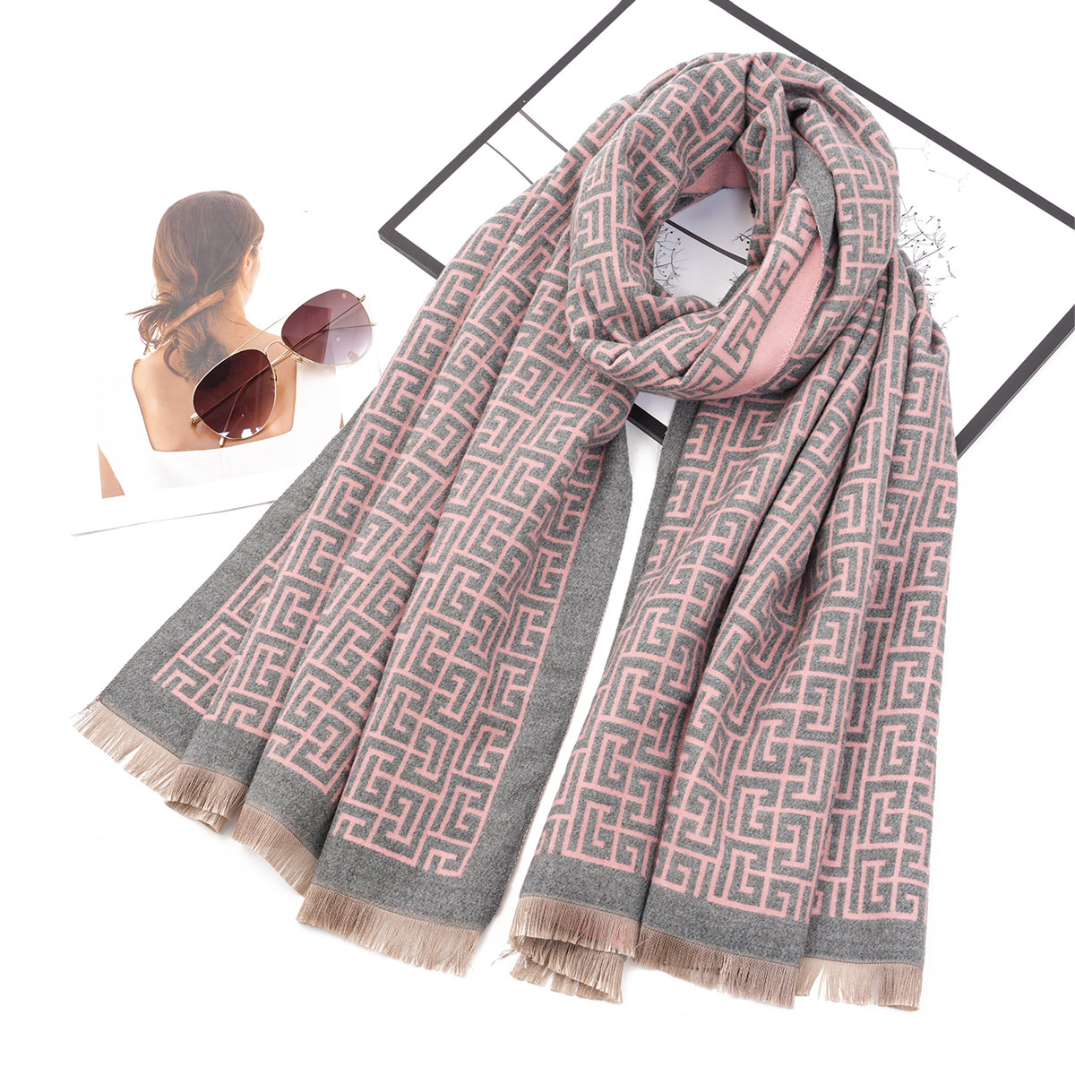 Cross-Border Cashmere-like New Autumn and Winter Back Pattern Shawl Women's Fashionable Long Jacquard Scarf Thickened Warm Scarf