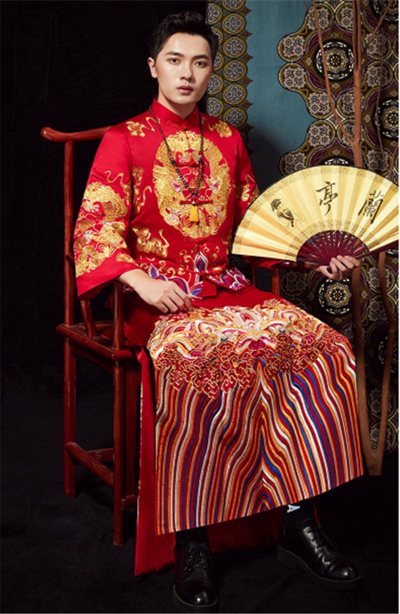 中式婚礼服男2021新款 秀禾服结婚喜庆敬酒服唐装复古新郎装金龙