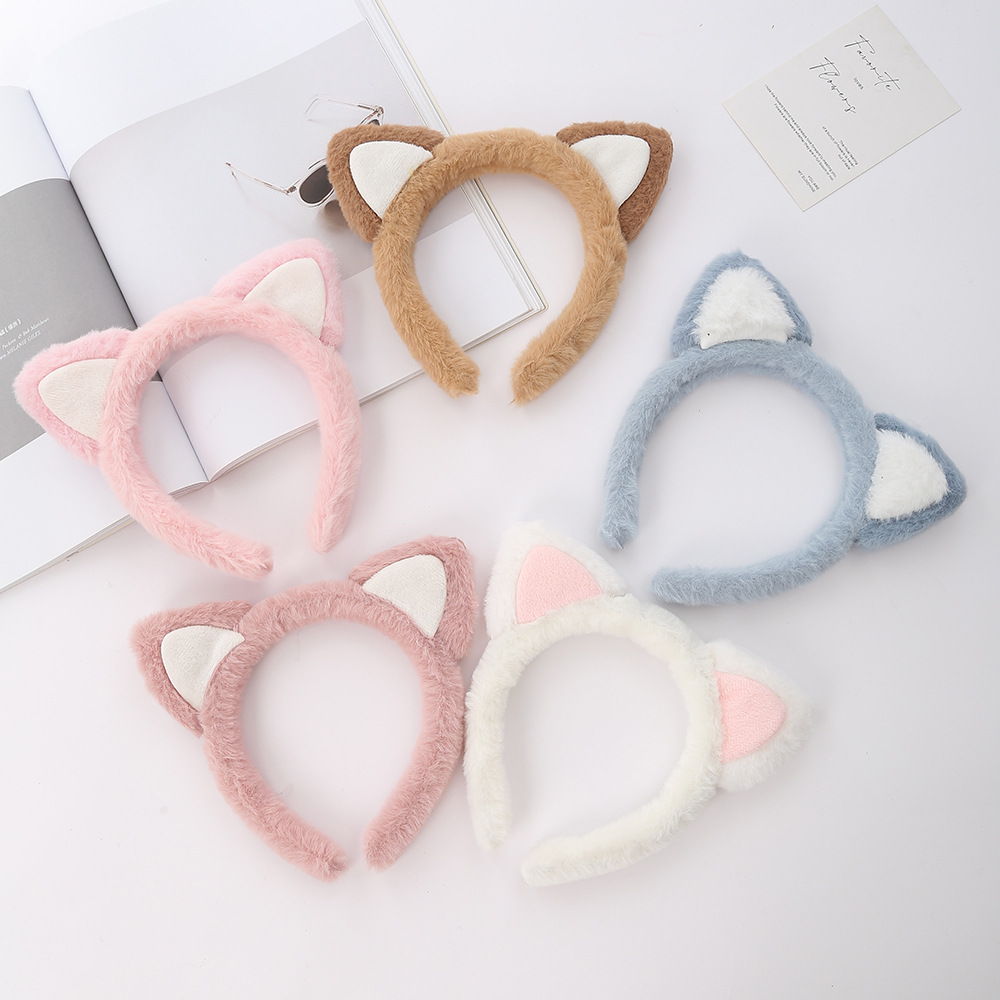 New Trending Cartoon Plush Cat Ear Headband Children's Cute Cute Headband Face Wash Non-Slip Headband Wholesale