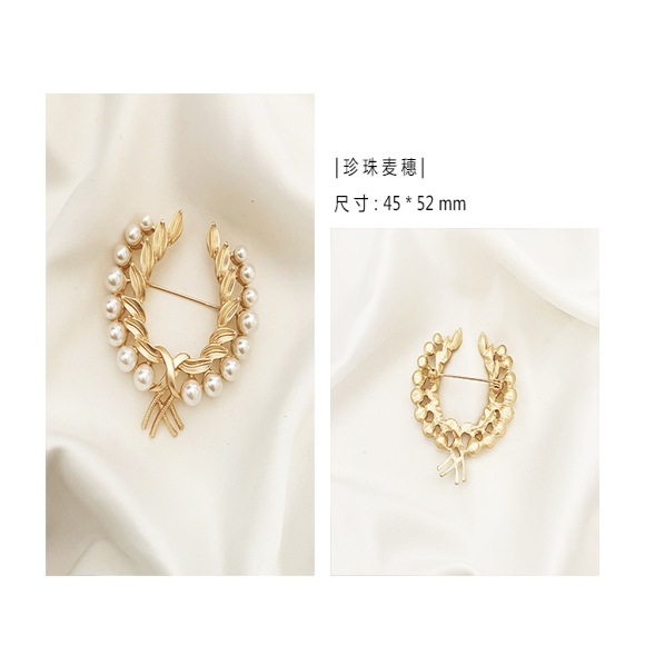 Matte Golden Pearl Corsage Wheat Ear Suit Brooch Women's High-End All-Match Clothes Pin Personalized Anti-Exposure Accessories