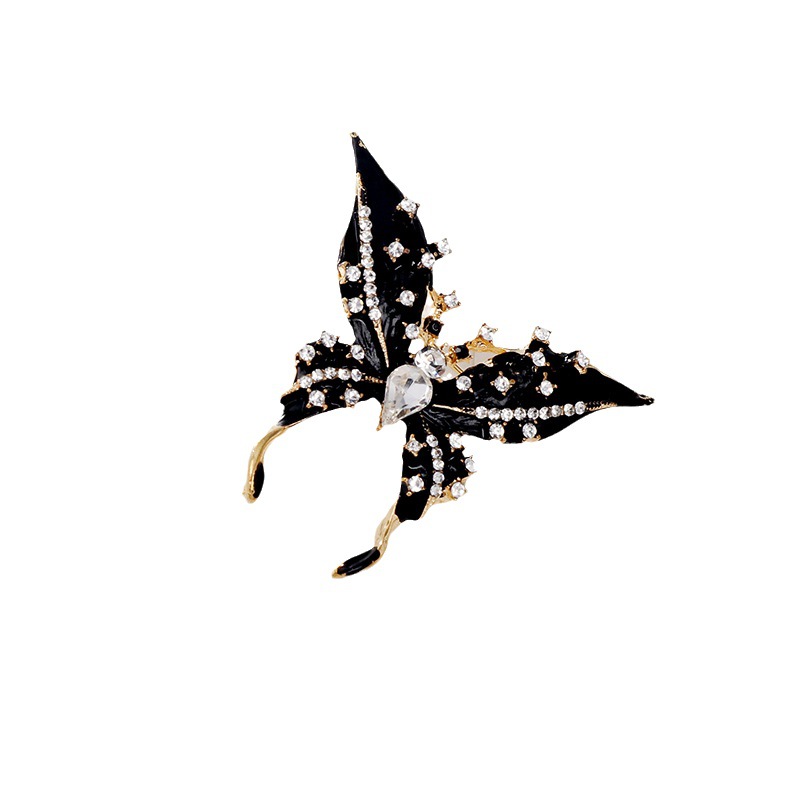 Korean Style Creative Butterfly Oil Drip Brooch Alloy Rhinestone Insect Animal Pin All-Match Business Suit Corsage Badge