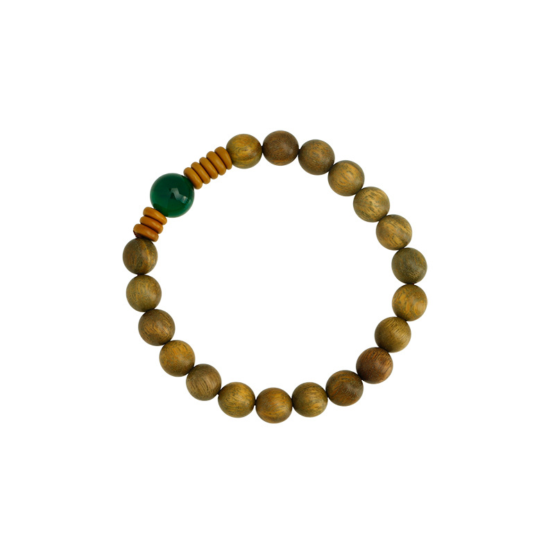 Retro Green Sandalwood Beaded Bracelet for Women Autumn 2023 New Chinese Style Couple Adjustable Hand Jewelry