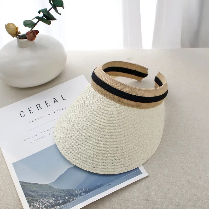 Summer Ins Straw Woven Topless Hat Women's Sun Hat Sun Protection Beach Straw Hat High-Profile Figure Headband Sun Hat