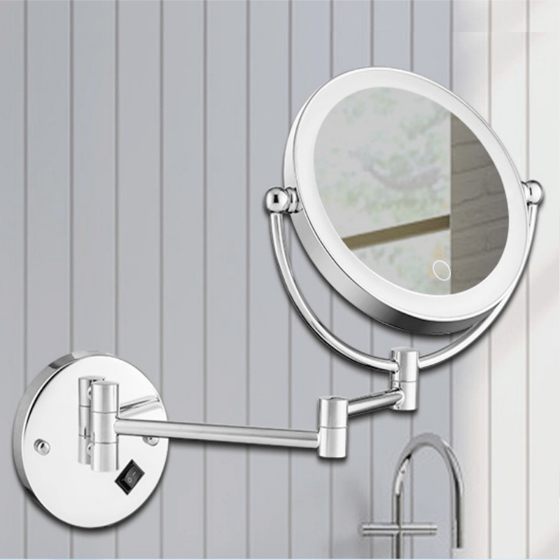 Hotel Bathroom Mirror Bathroom Folding Mirror Led Hairdressing Mirror Wall-Mounted Cosmetic Mirror 5 Times Magnification Telescopic Double Mirror