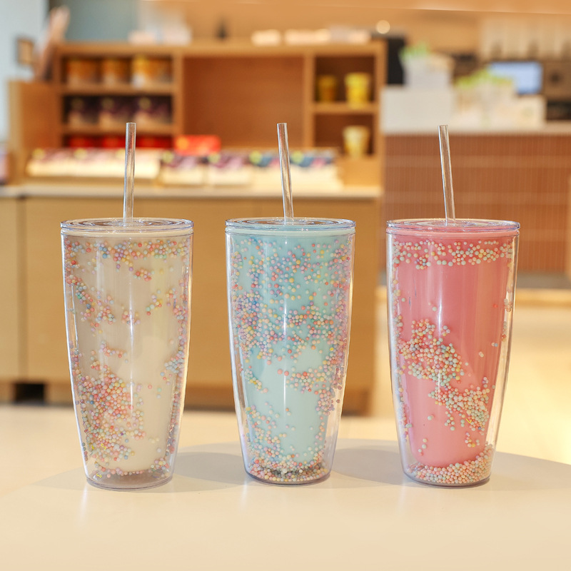 Children's Good-looking Summer Simple Drinking Water Straw Plastic Cup Student Colorful Foam Cup Office Household Water Cup