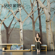 北欧风油画抽象树林树枝壁纸个性创意客厅电视背景墙纸壁纸壁画
