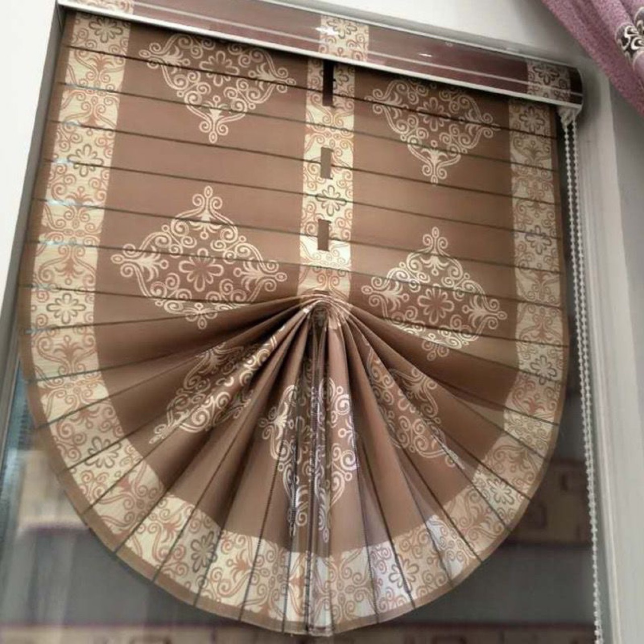 新中式扇形升降罗马帘卷拉柔纱帘卷帘百叶窗帘遮阳光免打孔