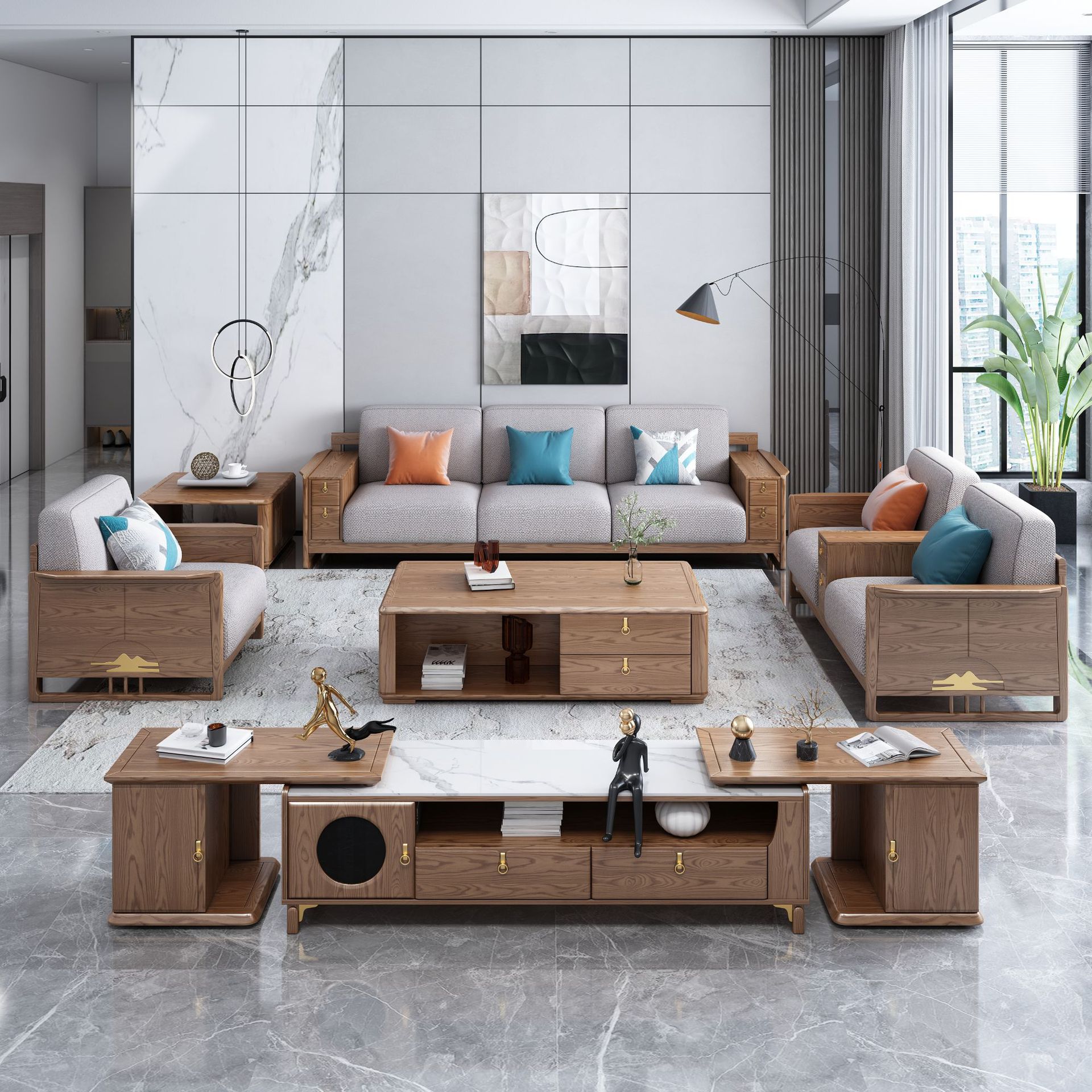 新中式白蜡木沙发实木现代轻奢组合沙发别墅高端沙发客厅工厂直销