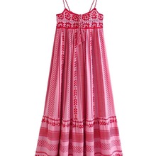 外贸 女装夏波西米亚气质长款钩针拼接针织吊带连衣裙 7200003