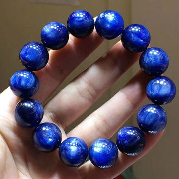 收藏级猫眼蓝晶石手串手链6-13mm蓝宝石矿物蓝色水晶单圈珠子男女