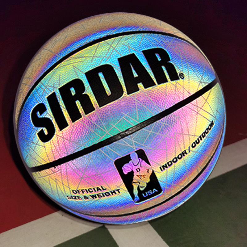 跨境专供抖音快手夜光彩虹荧光篮球5号7号标准反光篮球网红可定制