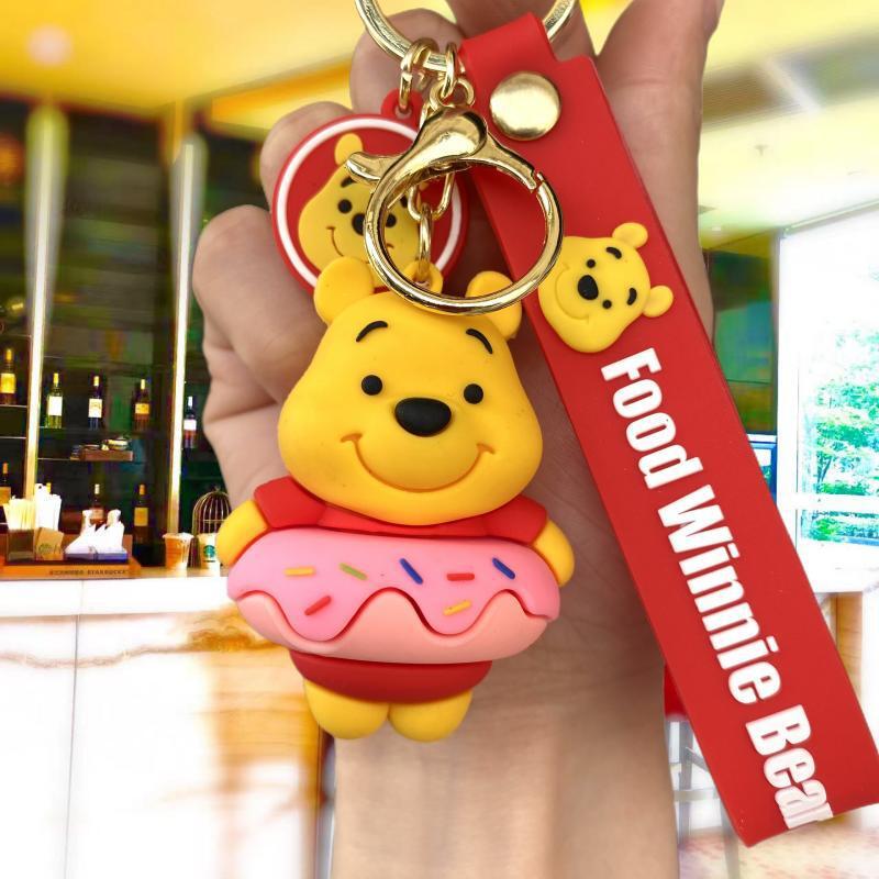 New Pooh Bear Keychain Cute Bear Donut Fries Women's Bag Pendant Car Key Chain Small Gift