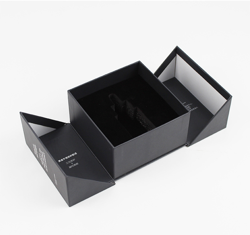 双开门香水礼盒定制黑色纹理纸高档护肤品精油包装盒礼品盒定制