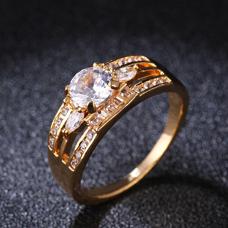 时尚18kgp微镶戒指 金色戒指 洗手不用摘 金属不褪色系列