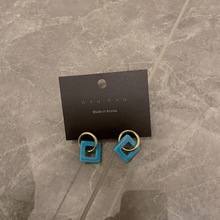 韩国东大门代购同款蓝色方块亚克力几何质感耳环耳钉银针2023