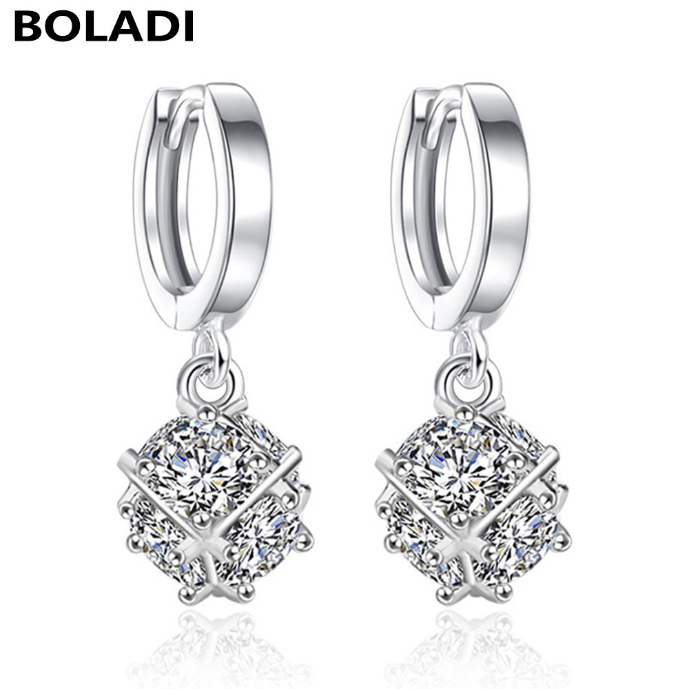 s925纯银镀白金六面钻魔方耳环极闪女生日韩版精致防过敏首饰批发