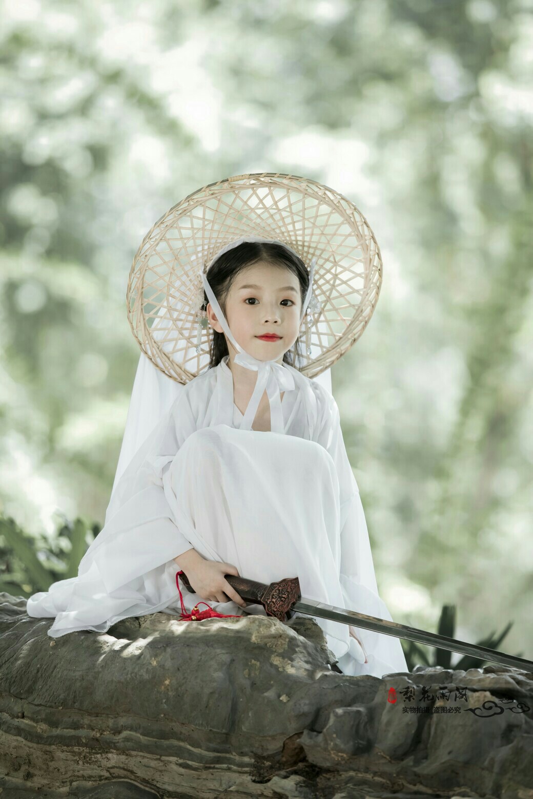 古风斗笠幕离儿童款防风遮容巾面纱武侠风儿童摄影写真演出服