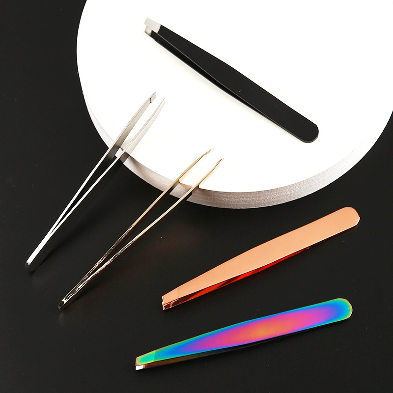 Stainless Steel Eyelash Tweezers Black Eye Tweezer Beauty Eyelashes False Eyelashes Beauty Tools Oblique Tweezers Factory in Stock