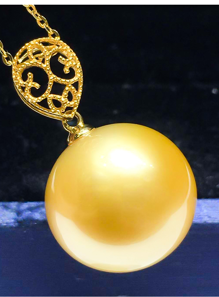 凤仪阁18k金南洋金珠吊坠14-15mm单颗海水珍珠送女友一件批发