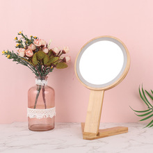 木质台式led化妆镜子带灯 家用桌面梳妆美妆补光日光充电台灯